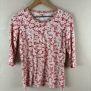 Patagonia Floral Orange  and White Women's Top Tee Print 3/4 Sleeve Medium